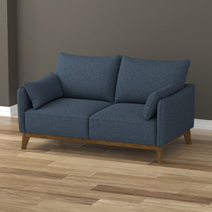 English Elm Blue Textured Fabric Mid-century Modern Loveseat with Flared Wood Legs for Living Room B361P494964