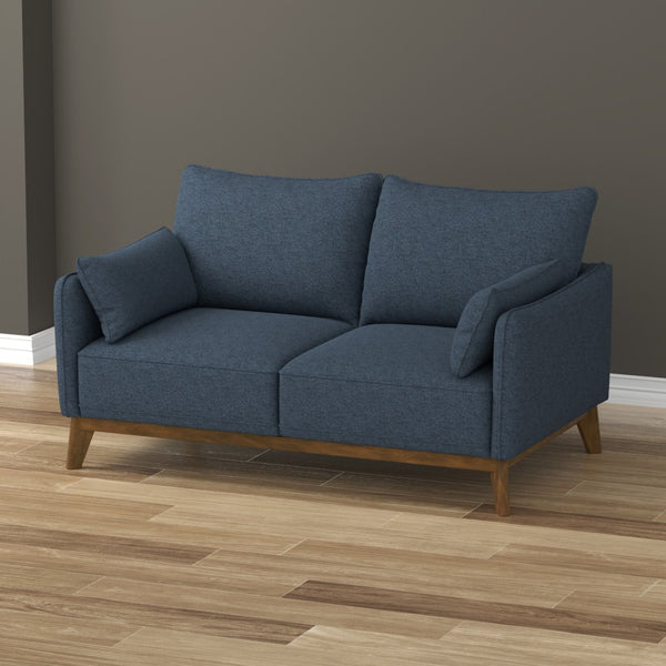 English Elm Blue Textured Fabric Mid-century Modern Loveseat with Flared Wood Legs for Living Room B361P494964