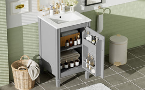 English Elm 20" Gray Bathroom Vanity with Ceramic Sink, Soft-Close Door, U-Shaped Adjustable Shelf & Door Storage Rack for Small Spaces N729P299364E
