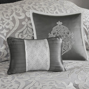 English Elm 8 Piece Jacquard Comforter Set In Elegant Silver - Cozy King Ensemble With Luxurious Decorative Pillows B035128887