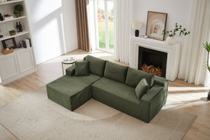 English Elm L-Shaped Cloud Sectional Sofa - Cozy Green Corduroy Modular Sleeper For Living Room & Apartment Use W2339P294930