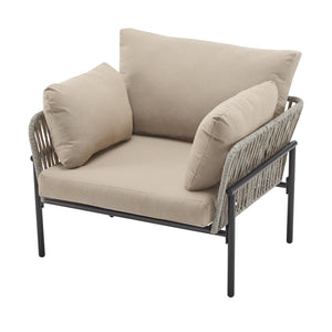 English Elm Christopher Knight Home® - [Set Of 2] 36" Beige Iron Lounge Chairs With Plush Cushions & Rope Weave, Perfect For Indoor/Outdoor N767P237035G_2