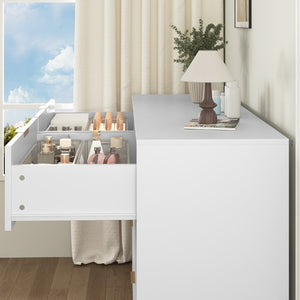 English Elm 8 Drawer Tall Chest Slim Particleboard Build Smooth Gliding Storage for Bedroom Closet White W409S00028