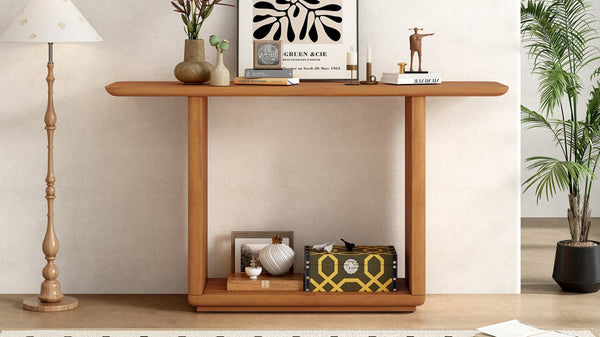 English Elm Mirod Acacia Veneer Console Table with U-base and Curved Edges for Entryway Brown N760P237958D