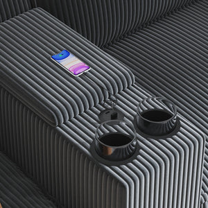 English Elm sofa L-Shaped 6-Seater Grey Fabric with Center Island, USB Charging, Cup Holders & Storage Space W680P314067