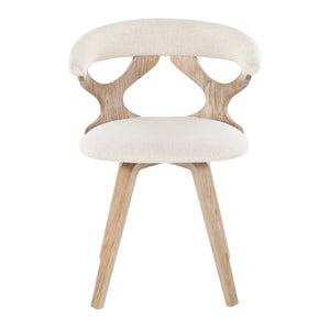 English Elm Gardenia Mid-Century Swivel Dining Accent Chair in Cream Fabric with Cutout Back & Wood Legs B202P223569