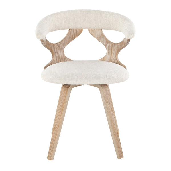 English Elm Gardenia Mid-Century Swivel Dining Accent Chair in Cream Fabric with Cutout Back & Wood Legs B202P223569