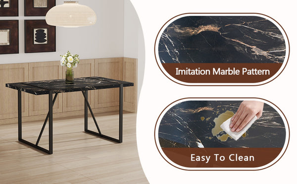 English Elm Table Modern Black Marble Mdf Dining Set With 6 Light Gray Linen Chairs - Stylish & Durable Design W1151S02704-GIGA