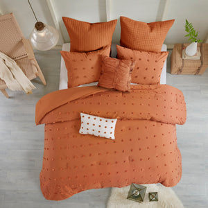 JLA Home Urban Habitat - Cotton Brooklyn Jacquard Comforter Set with Tufted Chenille Dots, OEKO-TEX, Hypoallergenic Fill Rust UH10-2496