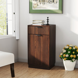 English Elm 10-Gallon Woodgrain Tilt-Out Trash Cabinet with Wave-Texture Drawer, Industrial Metal Accents, Space-Saving Organizer for Kitchen Bath Living Room Walnut W2557P319051