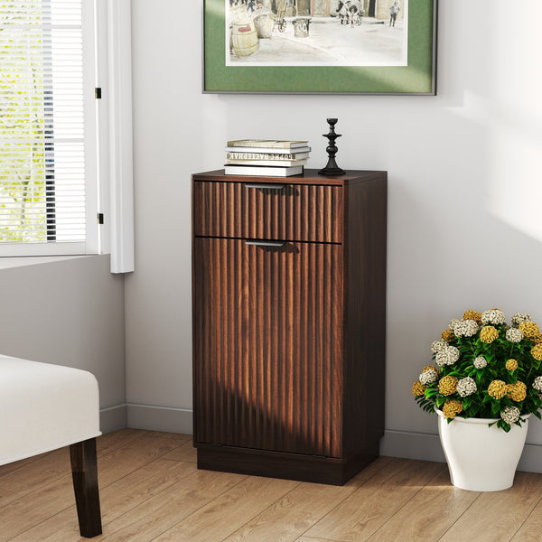 English Elm 10-Gallon Woodgrain Tilt-Out Trash Cabinet with Wave-Texture Drawer, Industrial Metal Accents, Space-Saving Organizer for Kitchen Bath Living Room Walnut W2557P319051