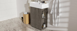 English Elm [video]21.6" Freestanding Bathroom Vanity Ceramic Sink Wavy Door Mdf Cabinet Small Bath Dark Gray N729P285504G