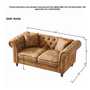 English Elm 63"chesterfield Leathaire Tech Fabric Loveseat Tufted Two Seat Sofa for Modern Living W3373S00058