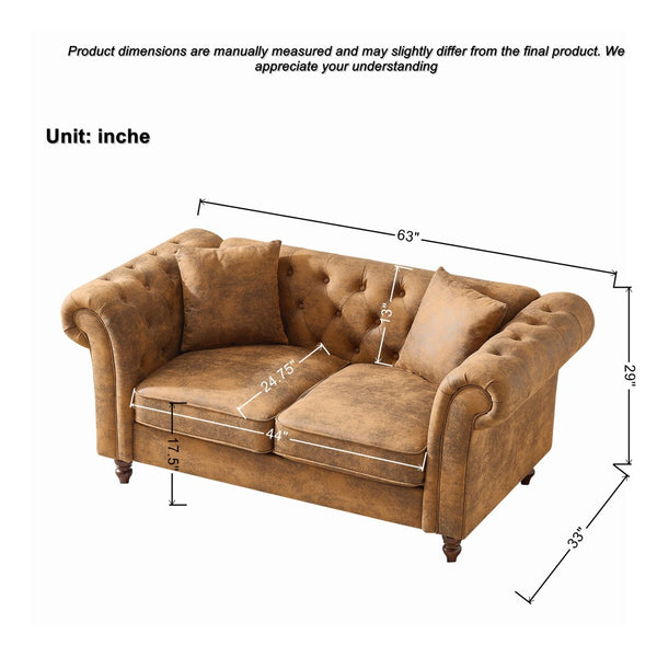 English Elm 63"chesterfield Leathaire Tech Fabric Loveseat Tufted Two Seat Sofa for Modern Living W3373S00058