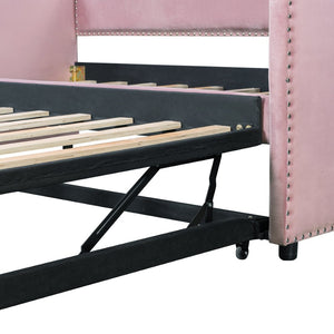 English Elm Twin Velvet Upholstered Daybed with Pop up Trundle for Guest or Kids Rooms Pink SF000197AAH