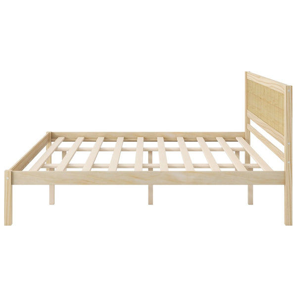 English Elm Platform King Bed Solid Pine Panel Headboard Wood Slat Base Modern Bedroom Frame Natural N709P425341N