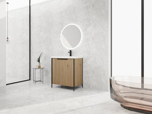 English Elm 30" Modern Freestanding Bathroom Vanity with Resin Sink, Soft-Close Doors, Adjustable Shelf, Durable Plywood Finish Light Coffee W999S00295