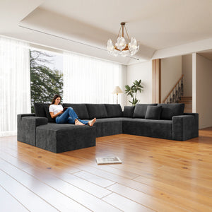 English Elm 137.8*104.3"Modular Sectional Sofa - Plush Corduroy, No Assembly, Versatile 4-Piece Design For Comfort W3819S00117