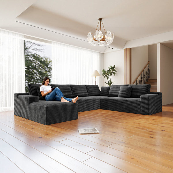 English Elm 137.8*104.3"Modular Sectional Sofa - Plush Corduroy, No Assembly, Versatile 4-Piece Design For Comfort W3819S00117