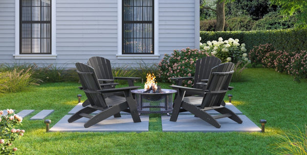 English Elm Adirondack Hdpe Poly Lumber Chair with Cup Holder for Patio Garden Poolside Black B195P198766