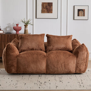 English Elm Giant Ultra Soft Fluffy Loveseat Bean Bag Sofa for Adults, Oversized Shredded Foam Couch with Pillows Brown W3723P353895