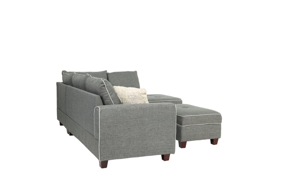 English Elm Beautiful 3-pcs Sectional Sofa with Reversible Chaise and Storage Ottoman Plush Summer Hues Comfort Steel Gray 76 L x 35 W x 16 H B011S01054