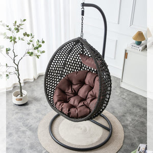 English Elm 76.8-inch Hand Woven Rattan Egg Swing Chair Indoor Outdoor with Cushion Lumbar Pillow Black W1512P498596