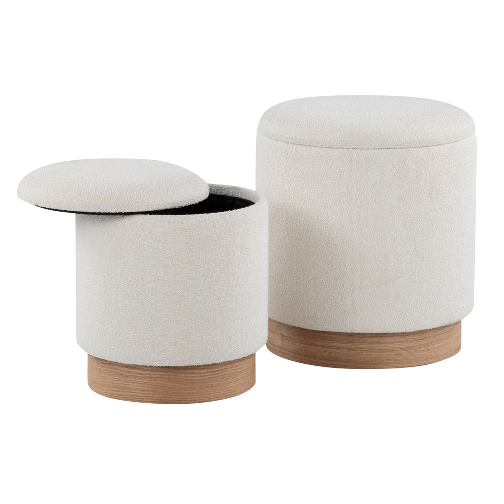 English Elm Marla Nesting Ottoman Set in Cream Fabric with Natural Wood Base — Space-Saving, Soft Cushioned Style B202P223739