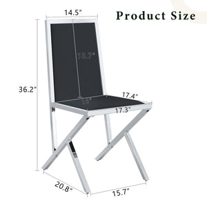English Elm 2-pack Black Pu Leather Dining Chairs with Angled Silver Metal Legs Modern Set W1151P301833