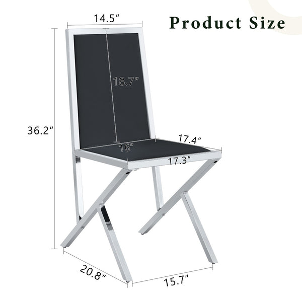 English Elm 2-pack Black Pu Leather Dining Chairs with Angled Silver Metal Legs Modern Set W1151P301833