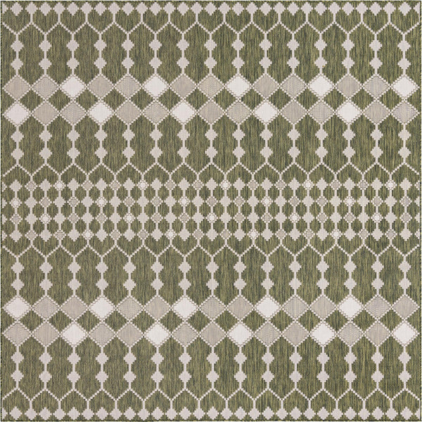 Unique Loom Outdoor Trellis Traliccio Machine Made Trellis Rug Green, Ivory 10' 0" x 10' 0"