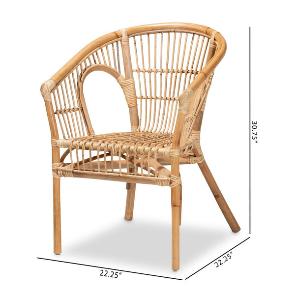 English Elm Modern Woven Rattan Armchair Set of Two Bohemian Dining Chairs with Openwork Frame B2750P470051