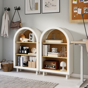 English Elm Arched Bookcase Set of 2 Three Tier Mdf Shelving with Warm Woodgrain Accent W2557P475972