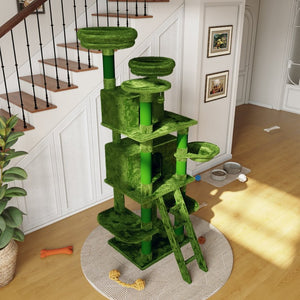 English Elm Large 7 Tier Plush Cat Tree with Dual Condos Hammock Sisal Posts for Multi Cat Homes Green W1578P447622