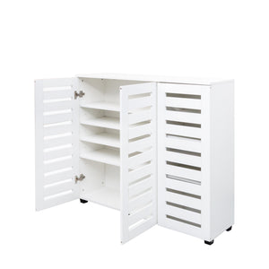 English Elm Shoe Cabinet 4-Tier Adjustable Shelves Louvered Door Shoe Rack Organizer for Entryway Hallway White W331P242459