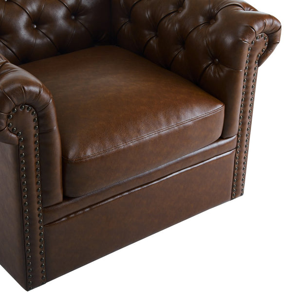 English Elm Christopher Knight Home® - Chesterfield Swivel Club Chair with Deep Button Tufting, Nailhead Trim, 360° Metal Swivel Comfort Dark Brown 39.25 L x 33.85 W x 27.85 H N776P195601D