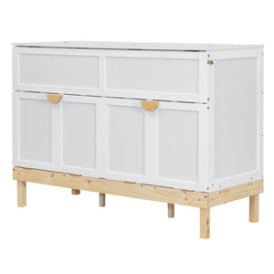 English Elm Queen Murphy Wall Bed Solid Pine Cabinet with Drawer Modern Space Saving Design White N708P243886K