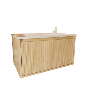 English Elm 30 Inch Bathroom Vanity with Sink — Floor-Standing Stability, Soft-Close Drawers, Ample Storage, Durable Finish Natural Wood 35.47 L x 21.85 W x 8.07 H W3520S00011