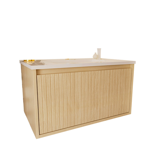 English Elm 30 Inch Bathroom Vanity with Sink — Floor-Standing Stability, Soft-Close Drawers, Ample Storage, Durable Finish Natural Wood 35.47 L x 21.85 W x 8.07 H W3520S00011