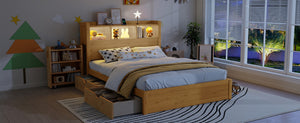 English Elm Twin Wood Storage Bed with Led Headboard Drawers and Pull Out Cabinet for Kids Natural W2593S00051