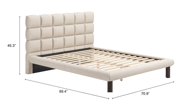 Zuo Modern Placid Queen Bed - Modern Shearling-style Design With Luxurious Comfort For Your Dream Bedroom Retreat Beige 100% Polyester,Rubberwood,Mdf,Plywood 110668-zuo-modern