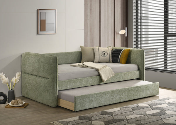 English Elm Luxurious Modern Daybed with Pull-Out Trundle, Button Tufted Upholstery and Nailhead Trim Comfort Elegance Light Green 41.75 L x 41.63 W x 6.38 H B011S01716
