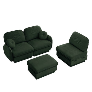 English Elm 105" Chenille Sectional Sofa with Movable Ottoman Deep Seat Quilted Cushions Living Room Green W714S01769