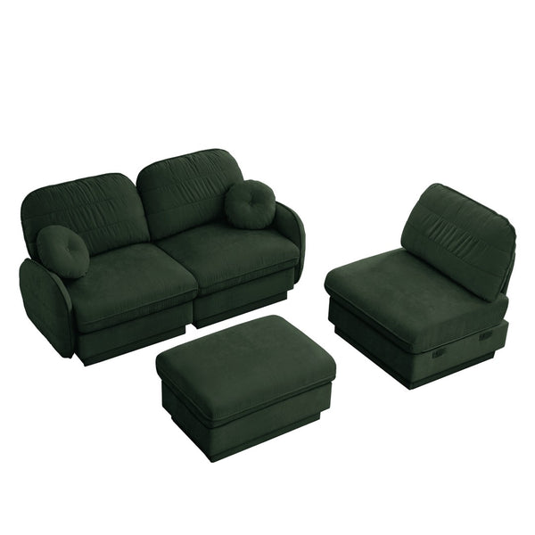 English Elm 105" Chenille Sectional Sofa with Movable Ottoman Deep Seat Quilted Cushions Living Room Green W714S01769