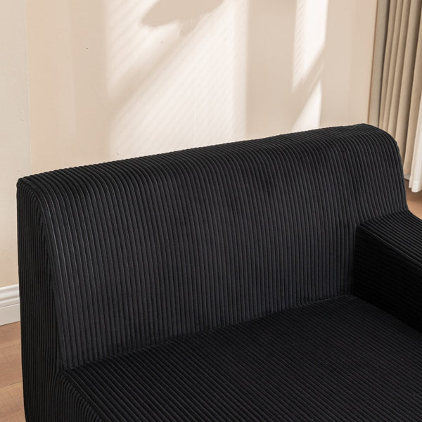 English Elm Left Armrest Chaise Lounge Chair Upholstered Sleeper with High-Res Foam, Corduroy, No Assembly Needed Black W1170P333285