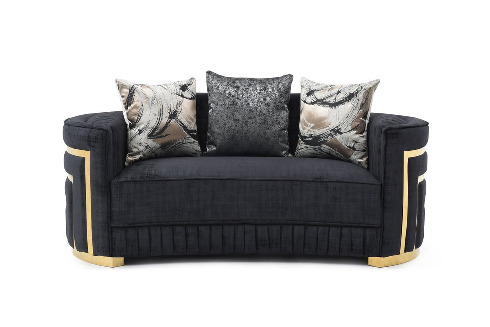 English Elm Soledad Luxurious G00523A-L Black Loveseat with Gold Chrome Accents, Deep 23" Seats & 3 Pillows B078S00630