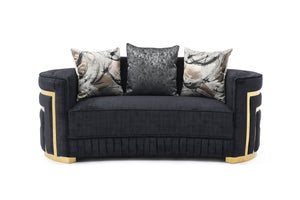 English Elm Soledad Luxurious G00523A-L Black Loveseat with Gold Chrome Accents, Deep 23" Seats & 3 Pillows B078S00630