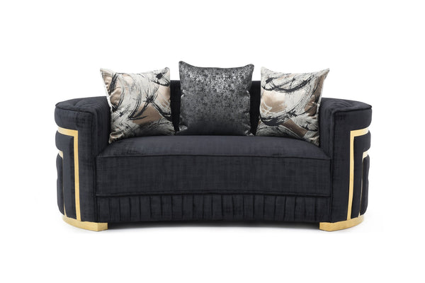 English Elm Soledad Luxurious G00523A-L Black Loveseat with Gold Chrome Accents, Deep 23" Seats & 3 Pillows B078S00630
