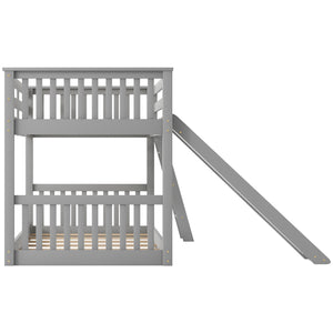 English Elm Twin Twin Bunk Bed with Convertible Slide & Reversible Ladder, Space-Saving Pine Frame for Kids Rooms Gray GX000213AAE-1