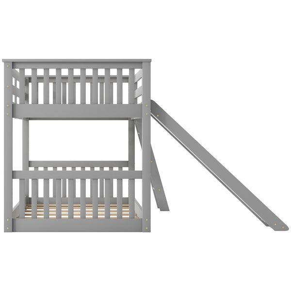 English Elm Twin Twin Bunk Bed with Convertible Slide & Reversible Ladder, Space-Saving Pine Frame for Kids Rooms Gray GX000213AAE-1